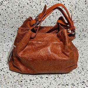 NWT Italian Leather Isadora Embossed Leather Handbag crossbody Papaya orange